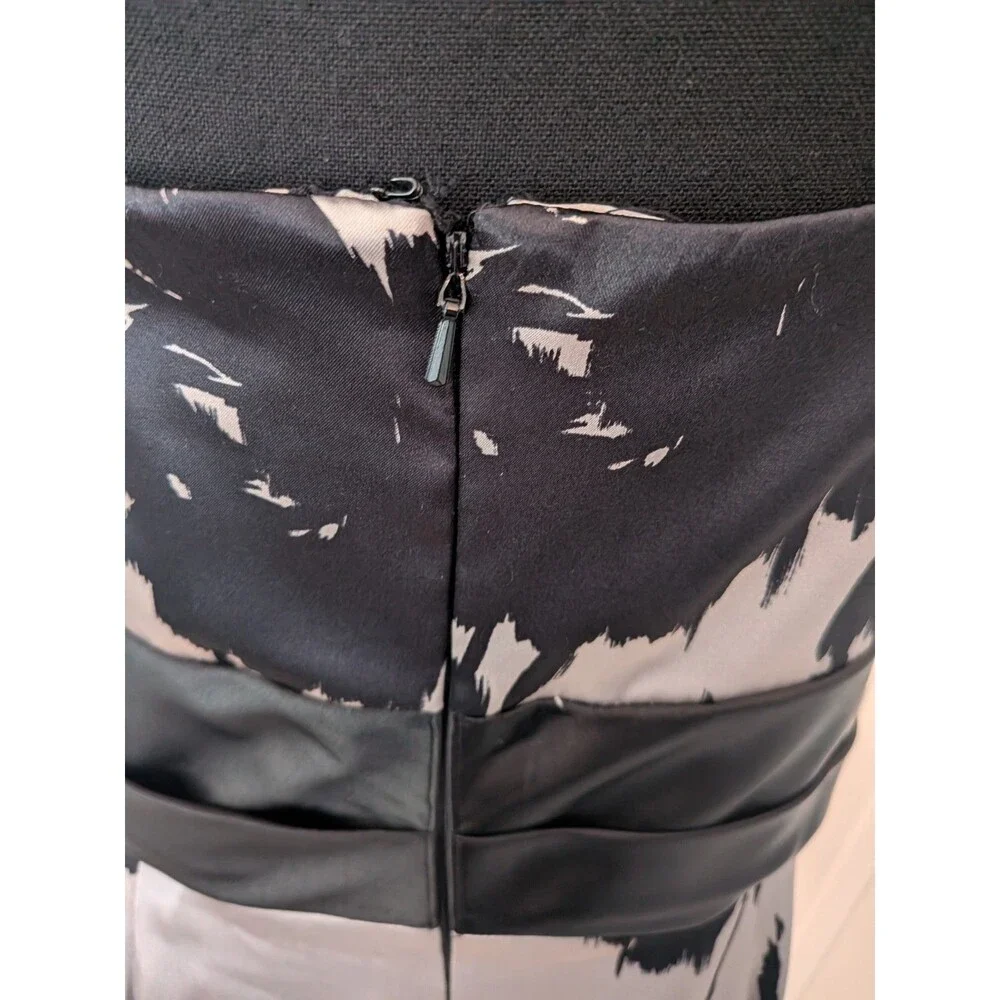 WHBM Dress Womens 12 Beige Black Floral Satin Bow Strapless Formal Cocktail Glam - Picture 7 of 16